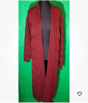 Boohoo Women’s Size Small Heavy Cable Knit Open Hooded Long Cardigan Burgundy